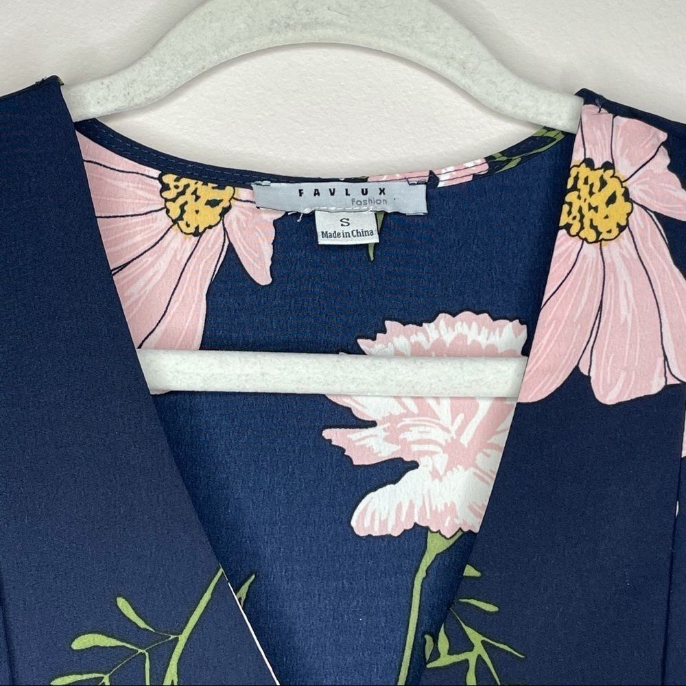JustFab || pink floral navy fit and flare dress - Picture 6 of 10